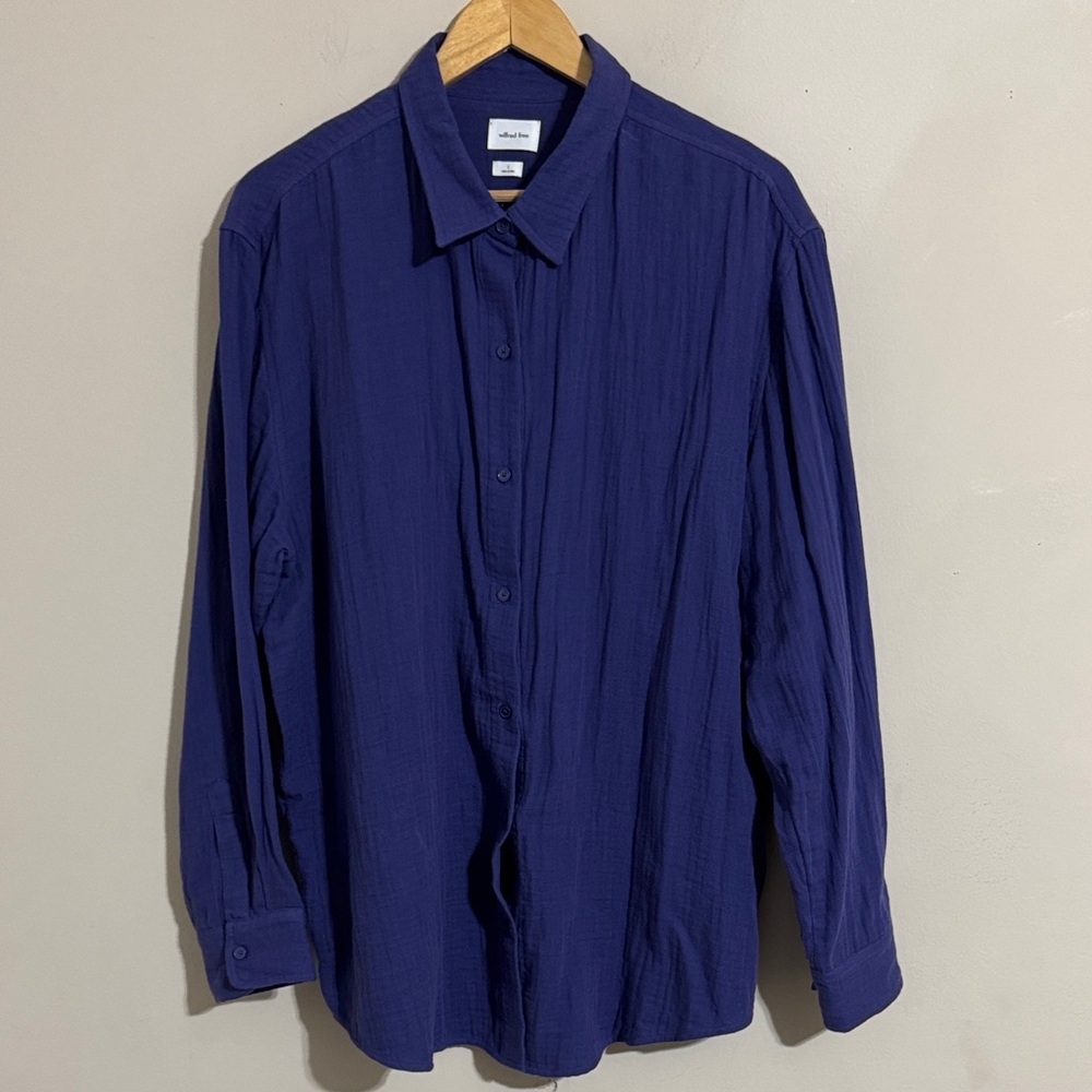 Wilfred Free Dark Purple Button-Down Cotton Shirt